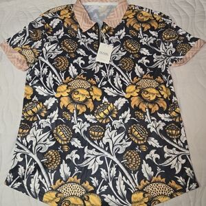 Men's Floral Polo Shirt - Black and Yellow by Duval